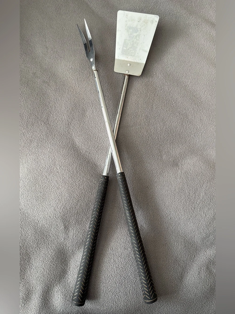 BBQ Fork and Spatula Set with Black Textured Handles